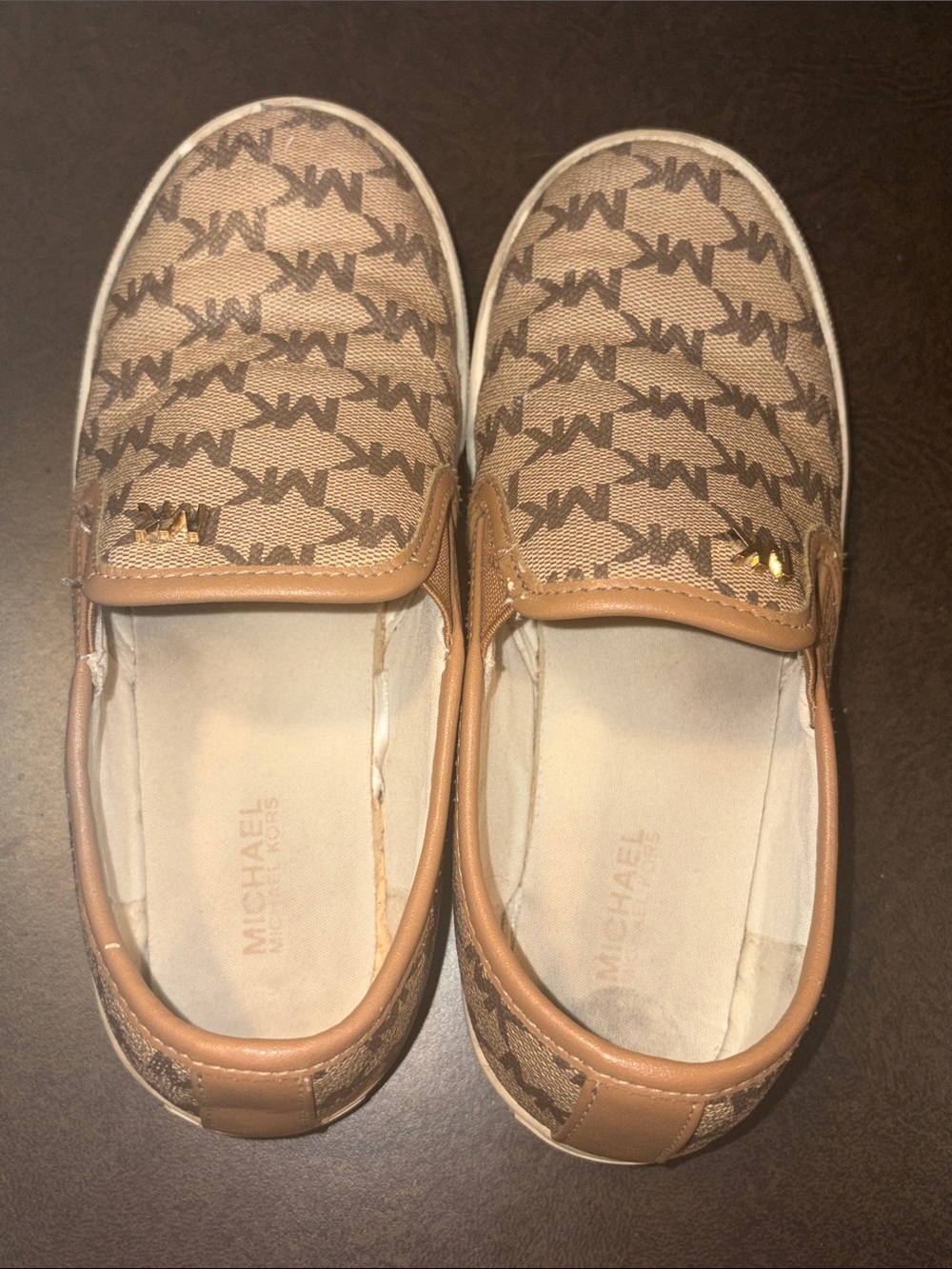 MICHAEL Michael Kors Brown Tan Monogram Slip-On Flats